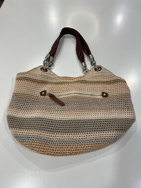 The Sak Indio Crochet Bag with Brown Braided Handles